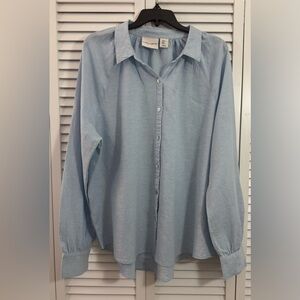 EUC Laura Ashley Button-Up Shirt Womens XL Blue Linen Blend Long Sleeve Casual
